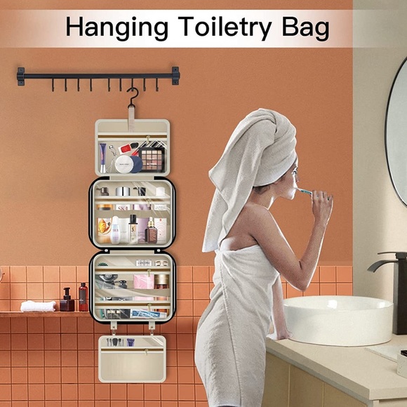 Travel Toiletry Bag, Water-Resistant Hanging Cosmetic Bag, Travel Access handbag - Picture 3 of 8